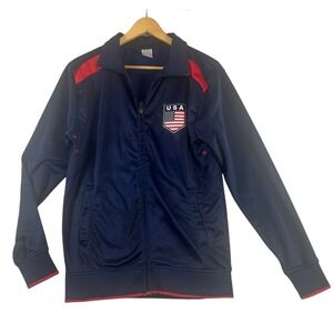 Rhinox USA Track Jacket‎ Mens Medium Navy Blue Full Zip Fleece Lined Patriotic